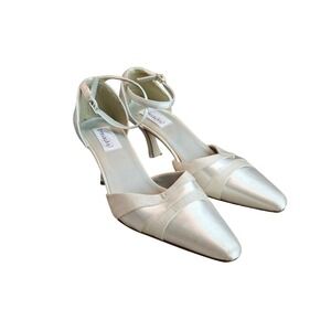 Vintage Dyeables Satin & Leather Heels Shoes White Size 8B Bridal Strap*Stained*